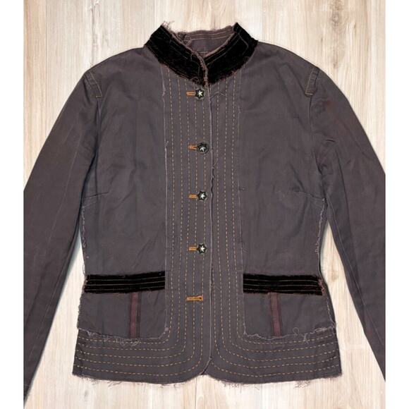 Johnny Was Sz S Embellished Military Jacket Brown - Missing One Button - Picture 8 of 15